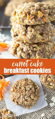 carrot cake breakfast cookies stacked on top of each other