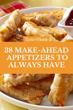 Be prepared for parties and potlucks with make-ahead appetizer recipes that can be prepped the night before. #appetizers #potluck #easyrecipes #foodies Appetizer Spreads And Dips, Finger Foods For Dinner Party, Finger Food You Can Prepare In Advance, Board Game Appetizers, Up Scale Appetizers, Appetizer Crescent Roll Recipes, Appetizers That Can Be Frozen, Food For 40th Birthday Party, Macaroni Appetizers