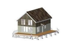 a 3d rendering of a house with porch and deck