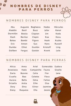 the disney character list is shown in this image