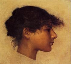 a painting of a woman's head with dark hair