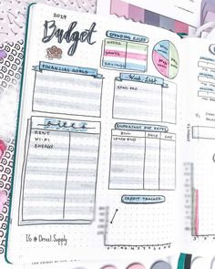 an open planner book with lots of things on it