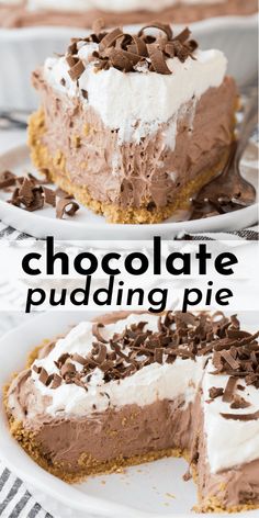 chocolate puddinging pie with whipped cream and chocolate sprinkles on the top