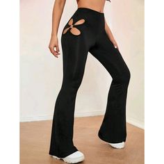 Brand New In Shipping Bag Flair Leg Cut Out O-Ring Stretch Elastic Waist Only Size S Left Bundle With Other Items I Have For Sale To Save On Shipping And Receive Additional Discounts Cutout Pants, Flair Pants, Casual Wide Leg Pants, Leggings Women, Black Streetwear, Flare Leg Pants, Work Blouse, Yoga Women, O Ring