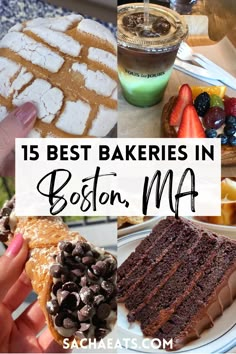 Chocolate cake, chocolate chip cannoli, Mexican concha, and Tous les jours. Title says 15 Best Bakeries in Boston, Massachusetts Boston Desserts, Tatte Cafe, Aesthetic Massachusetts, Boston Bakery, Chocolate Cake Aesthetic, Salem Fall, Massachusetts Travel Guide, Boston Weekend, Aesthetic Cafes