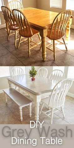 the before and after pictures show how to paint a dining table