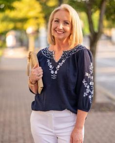 SALE ALERT!!! This darling embroidered gauze shirt is 50% off today only, PLUS you'll get FREE SHIPPING, no minimum required. 💃⁣ ⁣ Click through the link in my profile and then click through the link to this photo. You can #shopthelook and then #shopthesale ⁣ ⁣ Talbots is hosting a one-day, online only Summer Cyber Monday Sale with 50% off sitewide plus FREE SHIPPING.⁣ ⁣ I'd love for you to shop the sale through my links! ❤⁣ ⁣ @talbotsofficial @shopstyle @shopstylecollective Black Blouses, Dressed For My Day, Blush Pink Sweater, Blue Flip Flops, Fall Wardrobe Essentials, Feminine Top, Style Inspiration Summer, Leopard Print Blouse, Chambray Shirt