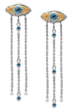 Easy-to-wear drop earrings will add significant polish to even your most casual ensembles. 1 7/8" drop; 3/4" width Sterling silver/18k gold/blue topaz Imported Tassel Drop Earrings, Evil Eye, Blue Topaz, Eye Candy, Nordstrom Rack, Topaz, 18k Gold, Jewelry Earrings, Nordstrom