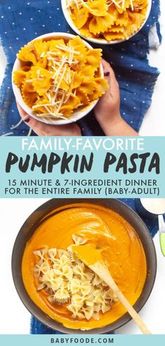 pumpkin pasta in a bowl with text overlay