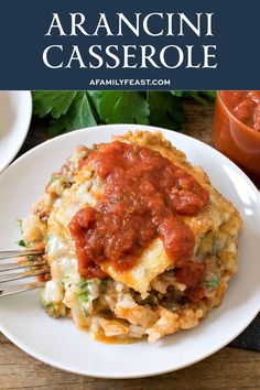 a plate with lasagna casserole on it