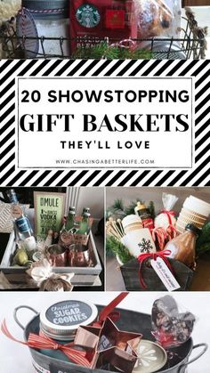 christmas gift baskets with text overlay that says 20 showstopping gifts they'll love