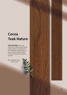 an advertisement for cocoa teak nature, with a plant in the center and text on it