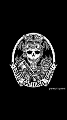 a black and white drawing of a skull wearing a helmet with two swords in it