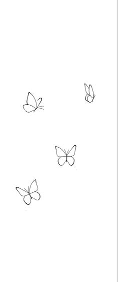 three butterflies flying in the air on a white background with black lines and one is drawn by hand