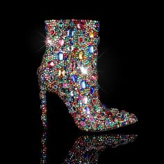 Create a dazzling fashion statement with these Rainbow Rhinestone Embellished Stiletto Heel Ankle Boots. Featuring a stunning rhinestone embellishment, these trendy and durable ankle boots are sure to become a favorite. Step out in style with confidence. Rubber sole Shaft measures approximately Ankle from arch Heel measures approximately 3.2 inch I Heart Shoes, Taylor Swift Inspired, Inspired Clothes, Heart Shoes, Ankle Dress, Winter Knit Hats, Heel Ankle Boots, Boot Accessories, Cool Boots