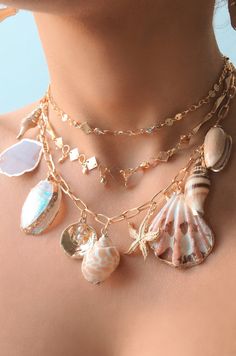 Private Island 18k Gold Plated Assorted Shell Necklace on white background Mermaid Aesthetic, Seashell Jewelry, Crystal Choker, Private Island, Shell Necklace, Shell Jewelry, Jewelry Inspo, Dream Jewelry, Shell Necklaces