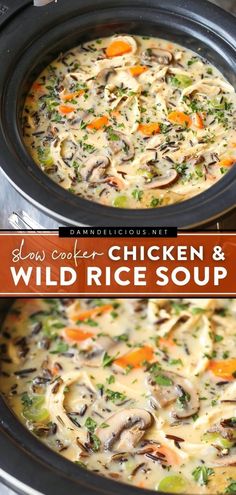 slow cooker chicken and wild rice soup in the crock pot with carrots