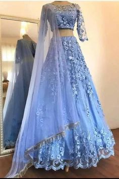 Elegant Blue Two Pieces Lace Appliques Scoop 3/4 Sleeve Long Cheap Prom Dresses on sale – PromDress.me.uk Gowns Dresses Indian, Saree Bollywood, Lehnga Dress, Designer Bridal Lehenga, Red Lehenga, Indian Gowns Dresses, Ghagra Choli, Indian Lehenga, Party Wear Lehenga