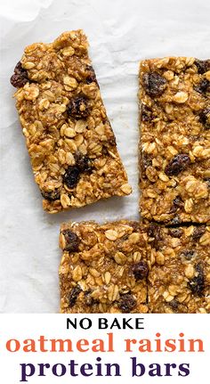 no bake oatmeal raisin protein bars with text overlay