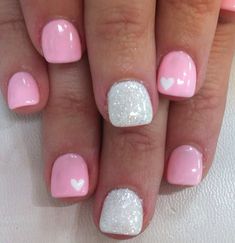 Unik Nail Studio, Riverview FL Great place to get your nails done! They are very customer service orientated. Light Pink Valentines Nails Short, Gel Nail Valentine Designs, Gel Nail Designs Light Pink, White Heart On Nails, Gel Nails Ideas Short Birthday, Valentines Day Nails Tips, Valentine Nails For Short Nails, Pink Sparkle Pedicure, Pink Gel Manicure Ideas