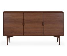 the sideboard is made from walnut and has three doors, two drawers and one door