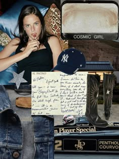 a collage of various items including shoes, hats, and other items are shown