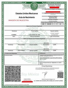 the document for mexico's birth is shown in red and green, with an image of