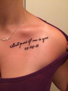 a woman with a cross tattoo on her chest that says, but part of me is you