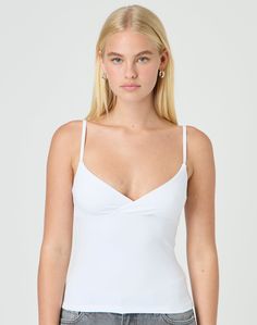 The latest crossover cami top is now here in our supersoft fabric featuring spaghetti straps and flattering fit. White Cami, Fits Clothes, 2024 Christmas, Paris Outfits, V Neck Tank Top, Going Out Tops, Going Out Outfits, Fit Inspo, Dream Clothes