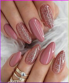 Almond Nail Art, Glittery Nails, Almond Nail, Thanksgiving Nails, Pink Nail Designs, Spring Nail Art, Elegant Nails, Nail Designs Spring