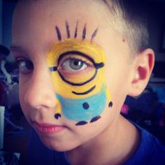 Face Painting Ideas For Halloween, Minion Face Paint, Creative Face Painting, Painting Ideas For Halloween, Disney Face Painting, Minion Face