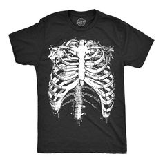 a black t - shirt with a white skeleton on it's chest and ribs