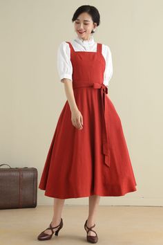 Fit and flare Linen Pinafore Dress 278901 – XiaoLizi Cotton A-line Dress With Side Pockets, Cotton Solid Color Midi Dress For Work, Cotton Midi Dress Solid Color For Work, Cotton Midi Dress In Solid Color For Work, A-line Cotton Midi Dress In Solid Color, Solid Color Cotton A-line Midi Dress, Cotton A-line Midi Dress In Solid Color, Square Neck Cotton Midi Dress For Work, Cotton Square Neck Midi Dress For Workwear