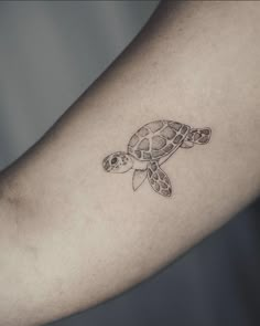 a small turtle tattoo on the arm