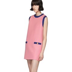 Gucci: Pink & Blue Bicolor Mini Dress | SSENSE Designer Knee-length Mini Dress For Work, Luxury Pink Midi Dress, Designer Formal Mini Dress, Designer Mini Dress For Formal Occasions, Luxury Pink Midi Dress For Spring, Chic Sleeveless Pink Dress, Luxury Pink Cocktail Dress, Designer Fitted Dress For Workwear, Designer Mini Evening Dresses