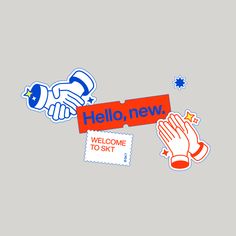 an image of hello news stickers on a gray background