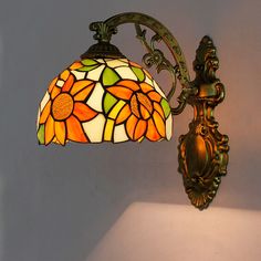 a lamp that is on the wall with a light fixture attached to it's side