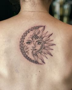 Sun And Moon Tattoo Sun Moon Hip Tattoo, Sun And Moon Face Tattoo, Sun And Moon Tattoo Drawing, Half Sun Half Moon Tattoo, Tattoos Sun And Moon, Moon And Sun Tattoo, Sun And Moon Tattoo Matching, Front Thigh Tattoos, Sun And Moon Tattoos