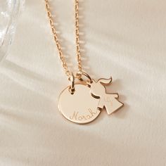 Celebrate the bond of everlasting love between a mother and child with our Personalised Mommy Necklace. The perfect personalized jewelry gift for a new mom or a mama of many, each necklace can be hand engraved with a special name or date to pair alongside your choice of delicate boy or girl charms.&nbsp;18K Champagne Gold Plated, 925 Sterling Silver or 18K Rose Gold PlatedCharms measure: 0.6 x 0.6 (Small Flat Disc), 0.5 x 0.3 (Mini Girl, Mini Boy)Secure clasp fasteningCharms are removable fr Mommy Necklace, Natural Aesthetic, Personalised Jewellery, Small Flat, Everlasting Love, Jewellery Gift, Champagne Gold, Mother And Child, Hand Engraving