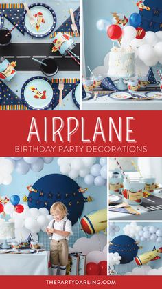 Images of an airplane birthday party setup using airplane party supplies. Time Flies Birthday Party, Airplane Birthday Party Ideas, Airplane Decorations, Airplane Balloon, Cloud Balloons, Vintage Airplane Birthday Party, Airplane Party Decorations, Airplane Birthday Party Decorations