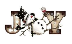 the word joy is made up of snowmen and witches with wine glasses on their heads