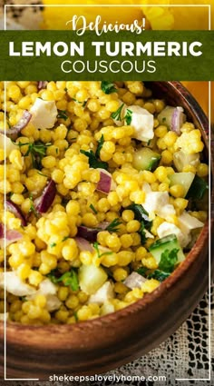 a wooden bowl filled with corn and onions