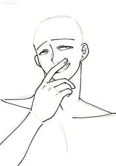 a drawing of a man's face with his finger in his mouth