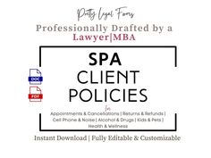 an advertisement for a law firm with the words spa client policy and instructions on how to use