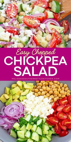 Brighten up your healthy lunch food with this Easy Chopped Chickpea Salad with avocado! Packed with crisp cucumbers, sweet red onion, and cherry tomatoes, tossed with homemade vinaigrette and topped with crumbled feta cheese. A fresh, vibrant, and satisfying option for delicious salads! Vegetarian Salad, Vegetarian Salad Recipes, Vegetarian Salads, Easy Salad, Lunch Recipes Healthy, Chickpea Salad, Easy Salad Recipes, Avocado Salad, Easy Salads