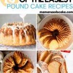 an advertisement for pound cake recipe with images of bundt cakes and other desserts