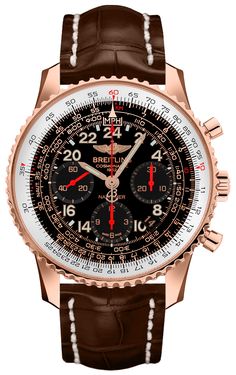 RB0210B5/BC19-739P BREITLING NAVITIMER COSMONAUTE MEN'S LUXURY WATCH - With Manufacturer Serial Numbers - Swiss Made - Limited Edition, Numbered out of 250 Ever Made - Black Dial - 18k Rose Gold Bezel - Date Feature - Chronograph Feature - Slide Rule Feature - 70 Hour Power Reserve - Manual Winding Movement - Breitling Caliber 02 - Vibrations Per Hour: 28,800 - Jewels: 39 - 6 Year Warranty - Guaranteed Authentic - Certificate of Authenticity - Manufacturer Box & Manual - Solid 18k Rose Gold Case - Brown Leather Strap with Pattern - Scratch Resistant Sapphire Crystal - 30 Meters / 100 Feet Water-Resistant - 43mm = 1 5/8" Case, 7" Adjustable Strap - Case Thickness: 13.85mm - Inlet Size: 22mm - Bidirectional Rotating Bezel - Luminescent Hands & Hour Markers - Tang Buckle     Also Known As Mod Slide Rule, Breitling Watches, Rose Gold Case, Breitling Navitimer, Brown Leather Strap, Store Display, Gold Case, Swiss Made