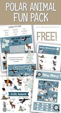 arctic animal fun pack for kids to learn how to use the alphabet and numbers with this free printable activity