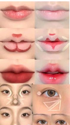 Lip Makeup For Small Lips, Makeup Placement Face Chart, How To Make Lips Look Bigger, Baby Doll Makeup, Japan Makeup, Ball Makeup, Natural Eye Makeup Tutorial, Makeup Charts