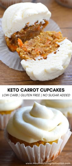 The best keto carrot cake recipe out there! This is a reader favourite. These keto carrot cupcakes make it easy to have carrot cake easily portioned out and ready on the go! They also look super pretty with their orange centres and light, not overly sweet cream cheese frosting swirled on top. You can't go wrong with this recipe! Keto Cupcakes, Keto Lasagna, Carrot Cupcakes, Low Carb Sweets, Keto Dessert Easy